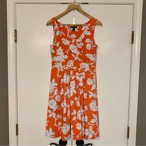 Land’s End coral floral empire waist dress size XS